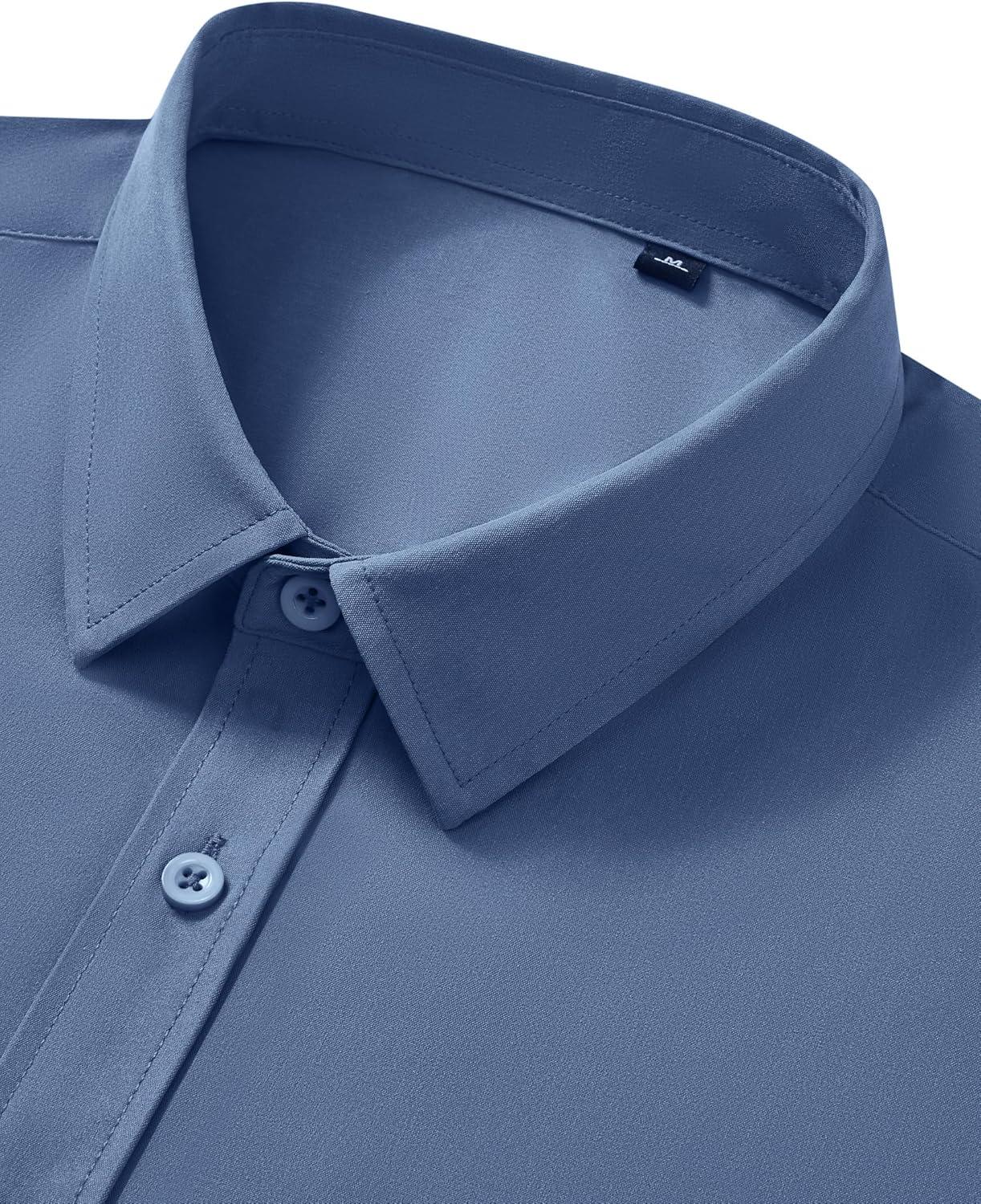 imageAlimens amp Gentle Mens Short Sleeve Dress Shirt Wrinkle Free Wedding Business Casual Summer Button Down Shirt with PocketDusty Blue