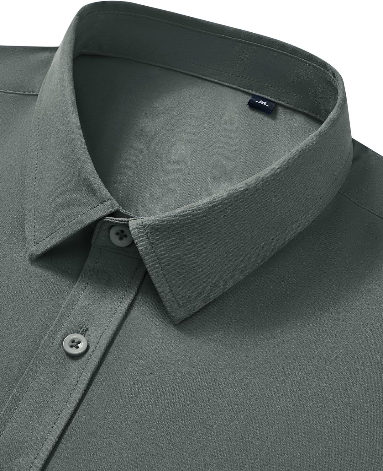 imageAlimens amp Gentle Mens Short Sleeve Dress Shirt Wrinkle Free Wedding Business Casual Summer Button Down Shirt with PocketGrey