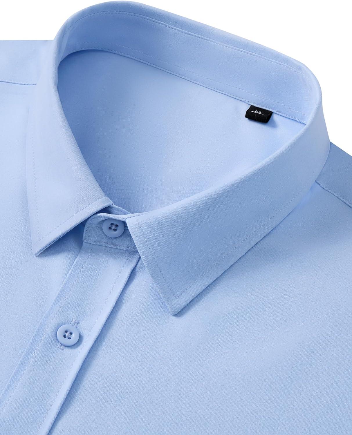 imageAlimens amp Gentle Mens Short Sleeve Dress Shirt Wrinkle Free Wedding Business Casual Summer Button Down Shirt with PocketLight Blue
