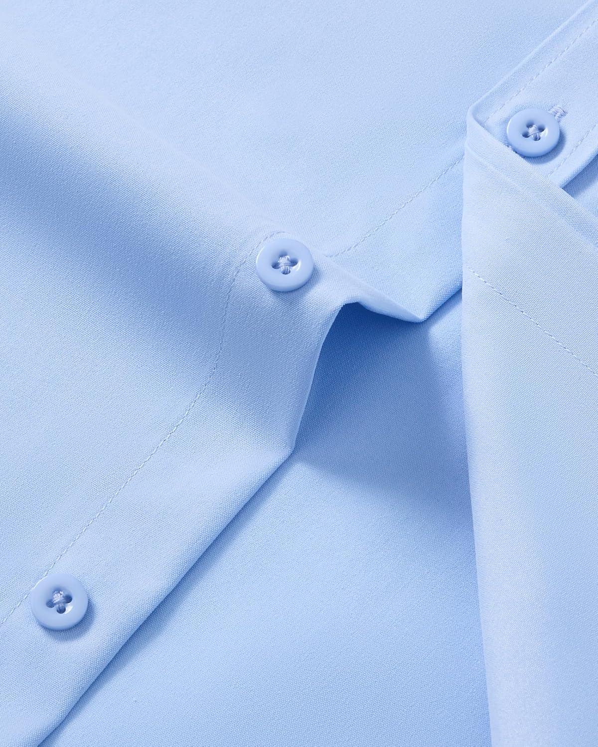 imageAlimens amp Gentle Mens Short Sleeve Dress Shirt Wrinkle Free Wedding Business Casual Summer Button Down Shirt with PocketLight Blue