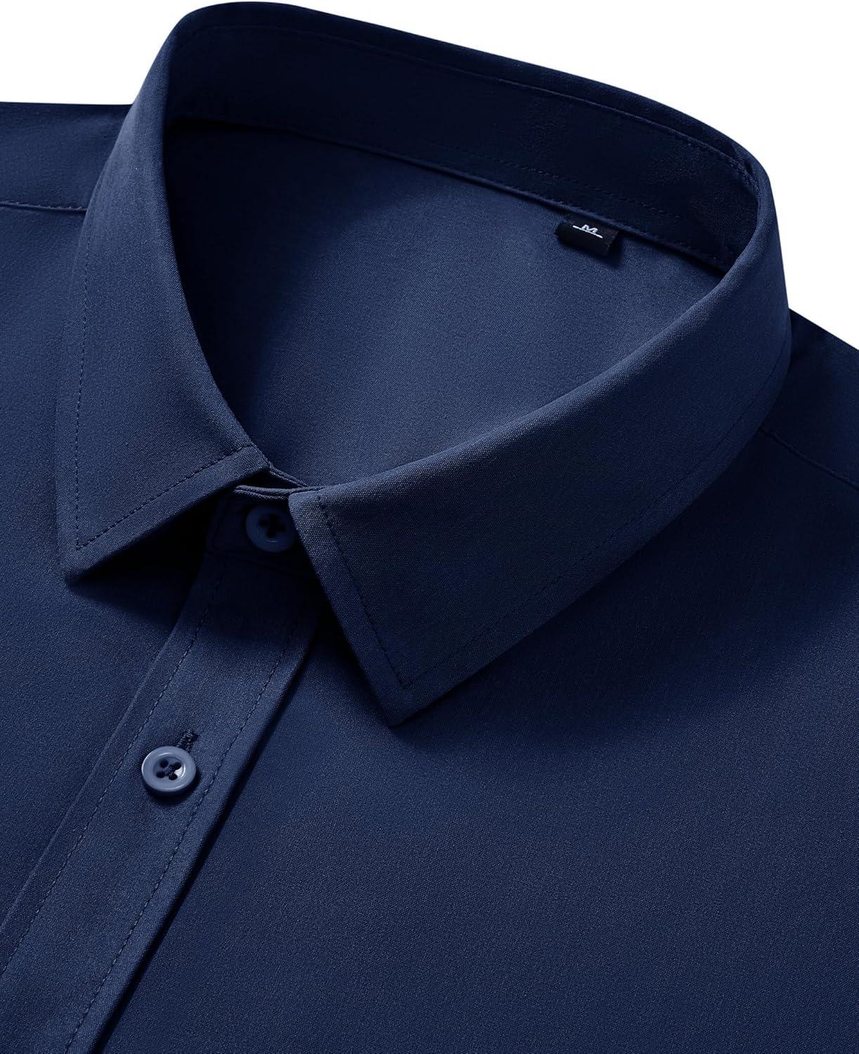 imageAlimens amp Gentle Mens Short Sleeve Dress Shirt Wrinkle Free Wedding Business Casual Summer Button Down Shirt with PocketNavy Blue