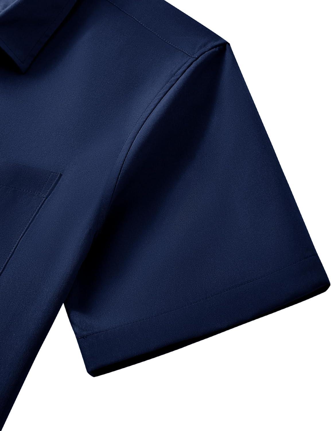 imageAlimens amp Gentle Mens Short Sleeve Dress Shirt Wrinkle Free Wedding Business Casual Summer Button Down Shirt with PocketNavy Blue
