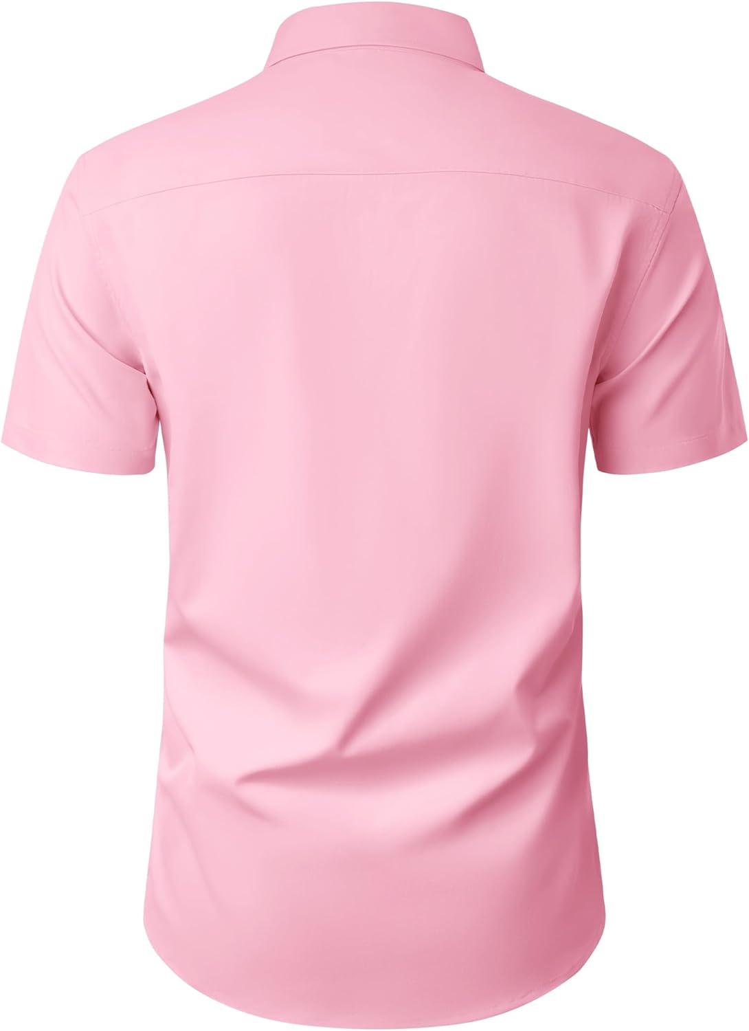 imageAlimens amp Gentle Mens Short Sleeve Dress Shirt Wrinkle Free Wedding Business Casual Summer Button Down Shirt with PocketPink