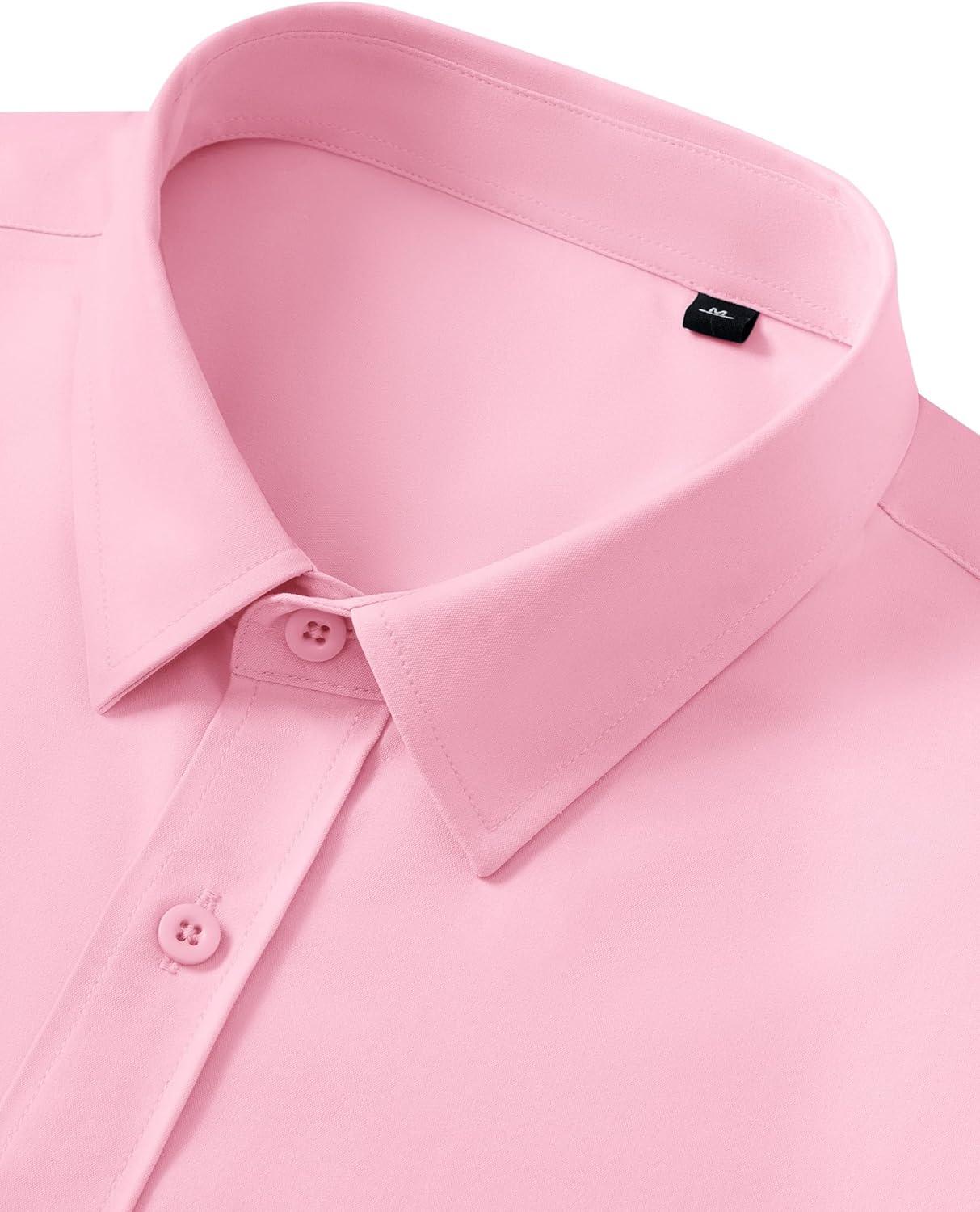 imageAlimens amp Gentle Mens Short Sleeve Dress Shirt Wrinkle Free Wedding Business Casual Summer Button Down Shirt with PocketPink