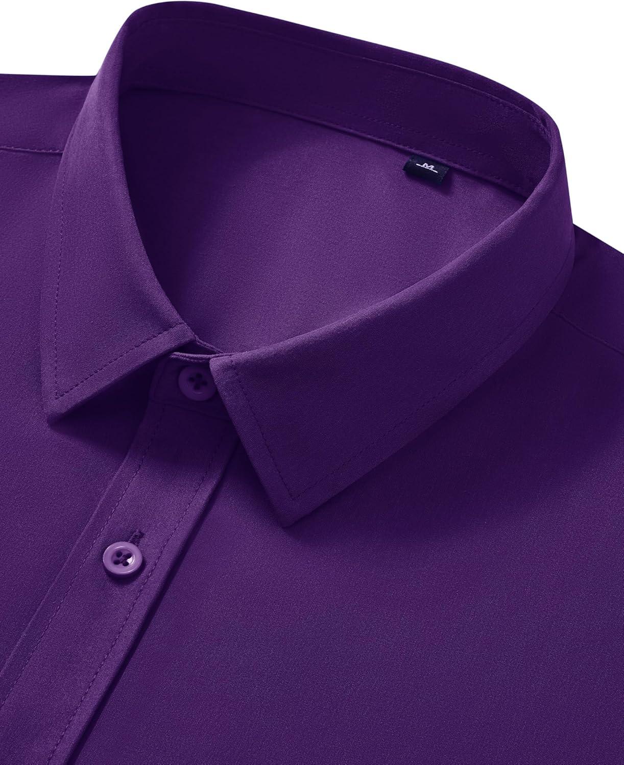 imageAlimens amp Gentle Mens Short Sleeve Dress Shirt Wrinkle Free Wedding Business Casual Summer Button Down Shirt with PocketPurple