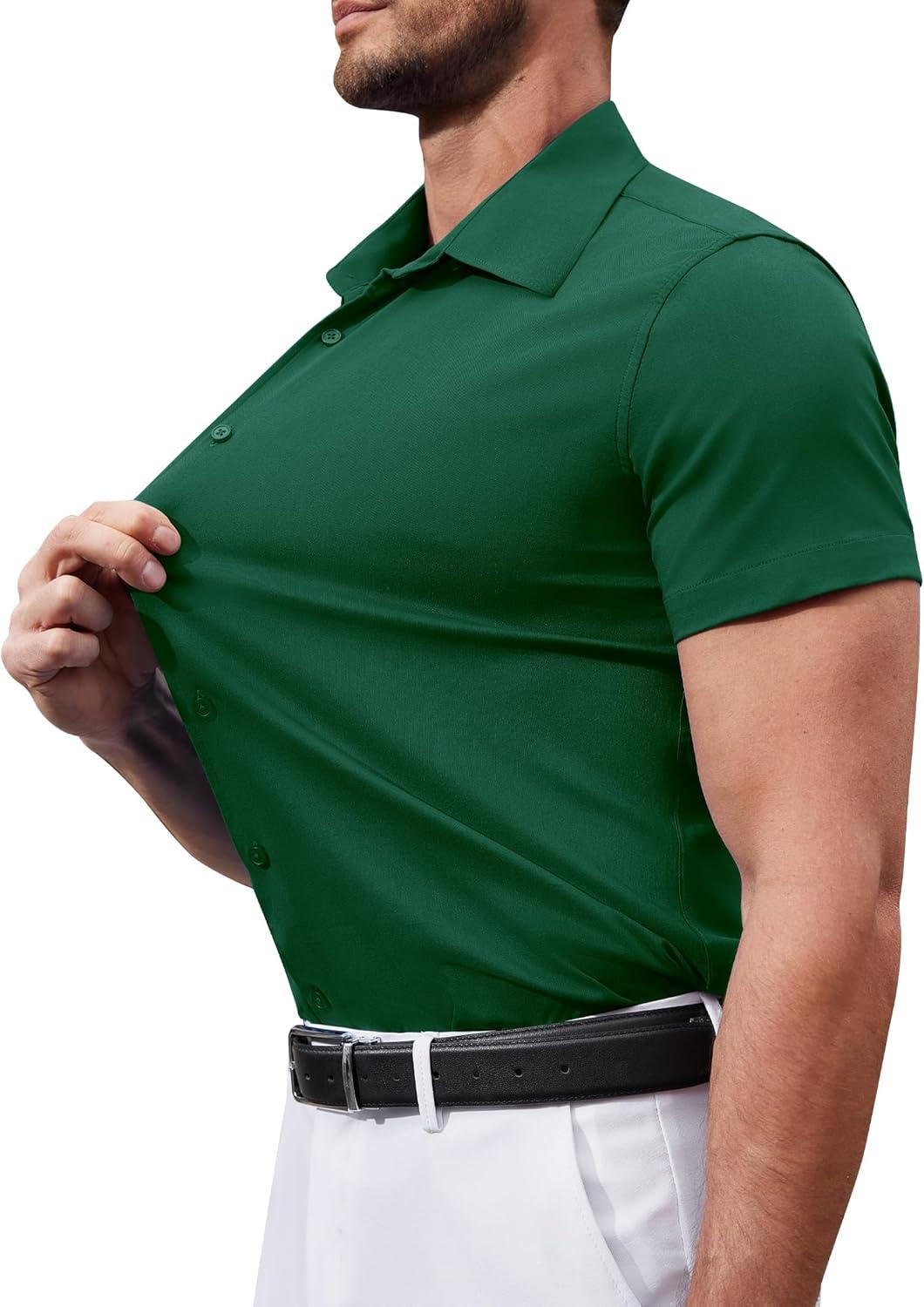 imageAlimens amp Gentle Mens Short Sleeve Dress Shirts Stretch Regular Fit Shirt Casual Button Down Business ShirtsArmy Green