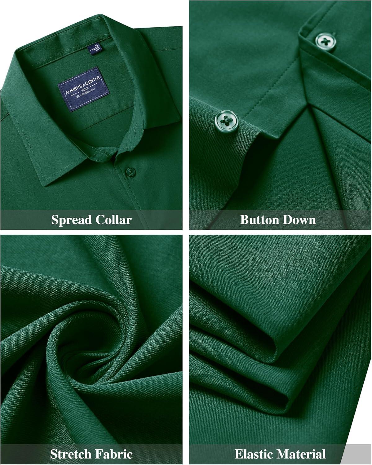 imageAlimens amp Gentle Mens Short Sleeve Dress Shirts Stretch Regular Fit Shirt Casual Button Down Business ShirtsArmy Green