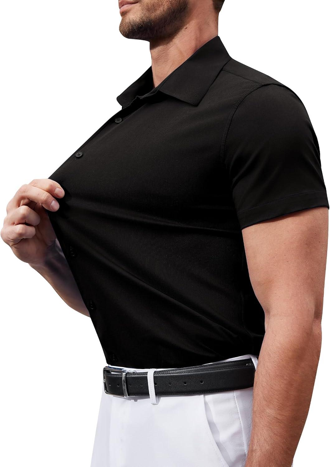 imageAlimens amp Gentle Mens Short Sleeve Dress Shirts Stretch Regular Fit Shirt Casual Button Down Business ShirtsBlack