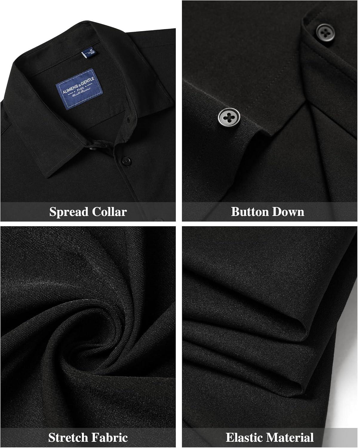 imageAlimens amp Gentle Mens Short Sleeve Dress Shirts Stretch Regular Fit Shirt Casual Button Down Business ShirtsBlack