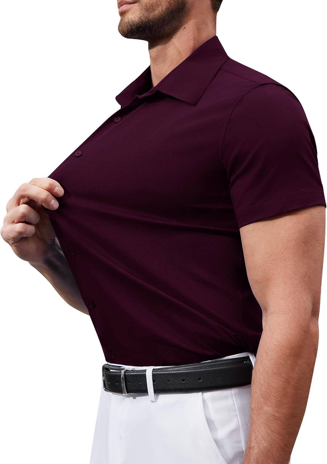 imageAlimens amp Gentle Mens Short Sleeve Dress Shirts Stretch Regular Fit Shirt Casual Button Down Business ShirtsDeep Purple