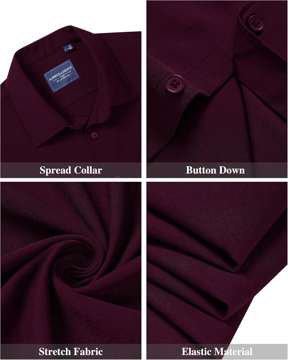 imageAlimens amp Gentle Mens Short Sleeve Dress Shirts Stretch Regular Fit Shirt Casual Button Down Business ShirtsDeep Purple