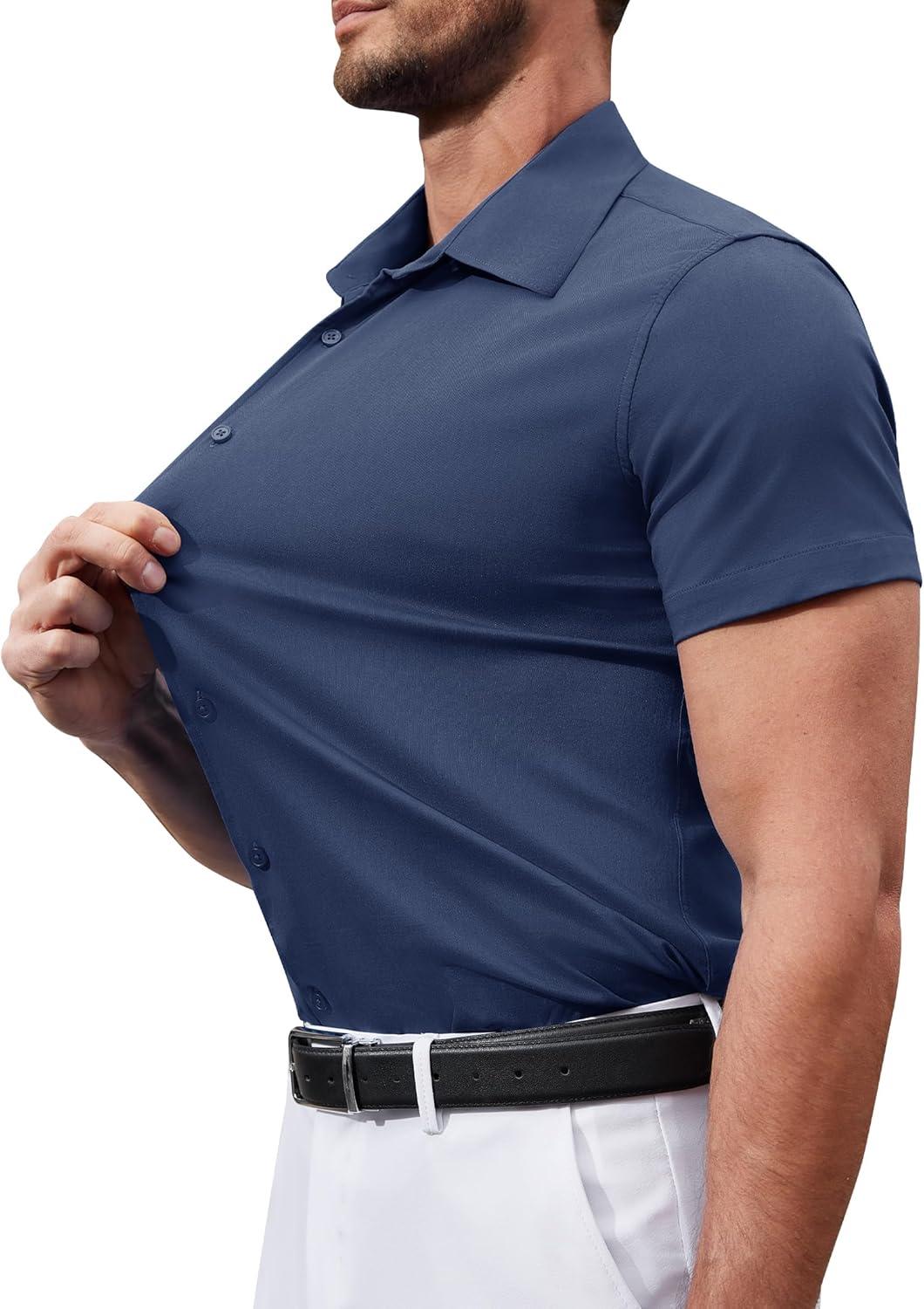 imageAlimens amp Gentle Mens Short Sleeve Dress Shirts Stretch Regular Fit Shirt Casual Button Down Business ShirtsGrayish Blue