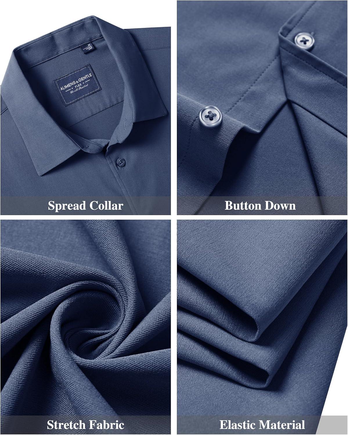 imageAlimens amp Gentle Mens Short Sleeve Dress Shirts Stretch Regular Fit Shirt Casual Button Down Business ShirtsGrayish Blue