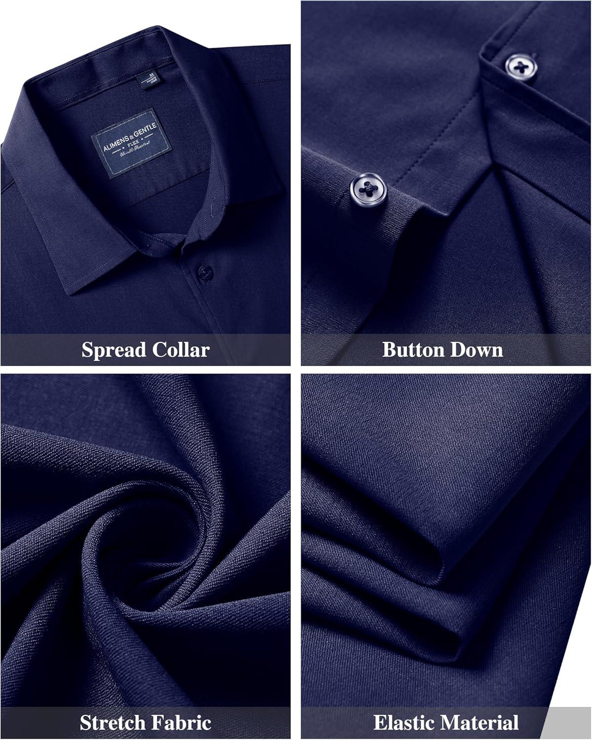 imageAlimens amp Gentle Mens Short Sleeve Dress Shirts Stretch Regular Fit Shirt Casual Button Down Business ShirtsNavy Blue