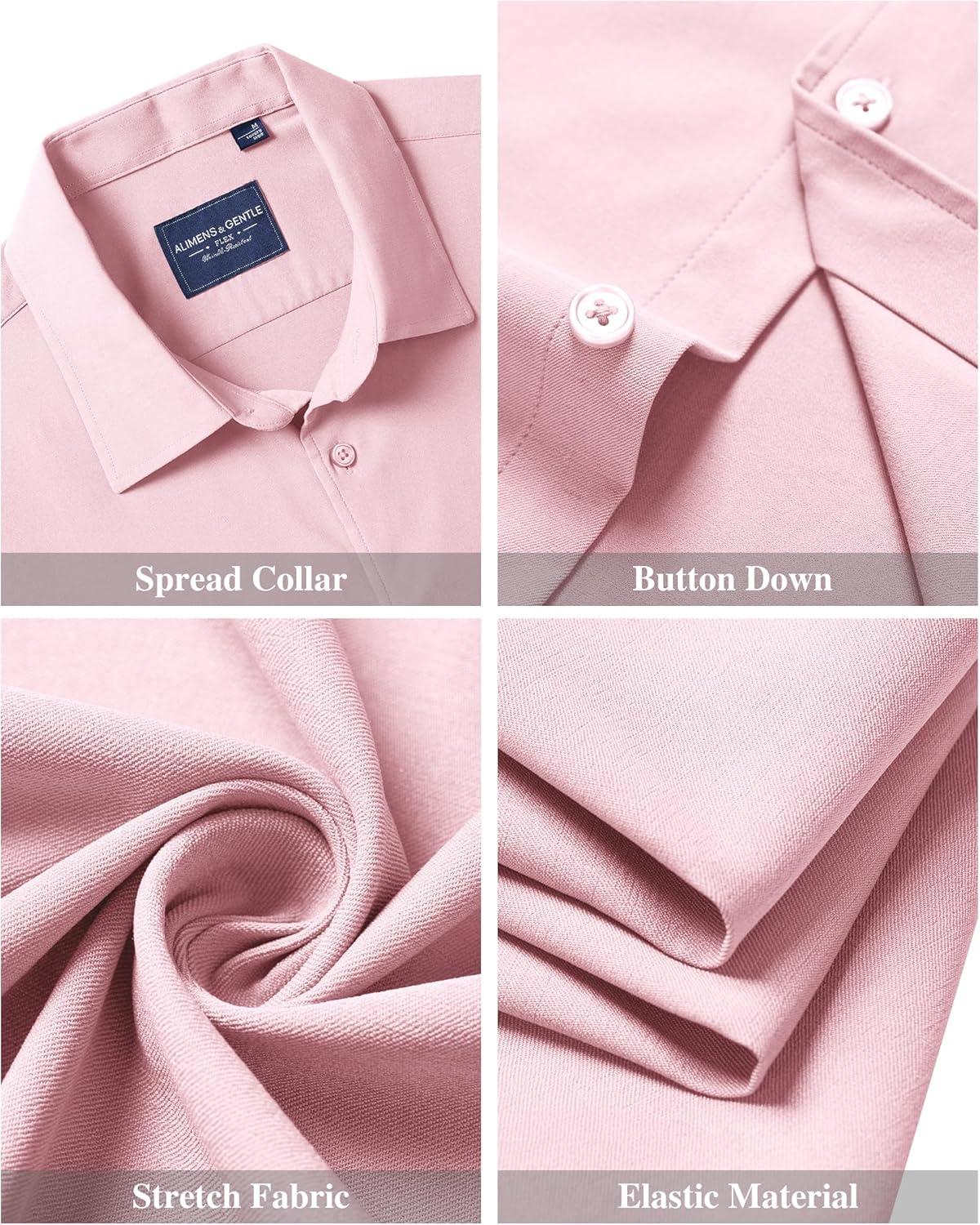 imageAlimens amp Gentle Mens Short Sleeve Dress Shirts Stretch Regular Fit Shirt Casual Button Down Business ShirtsPink