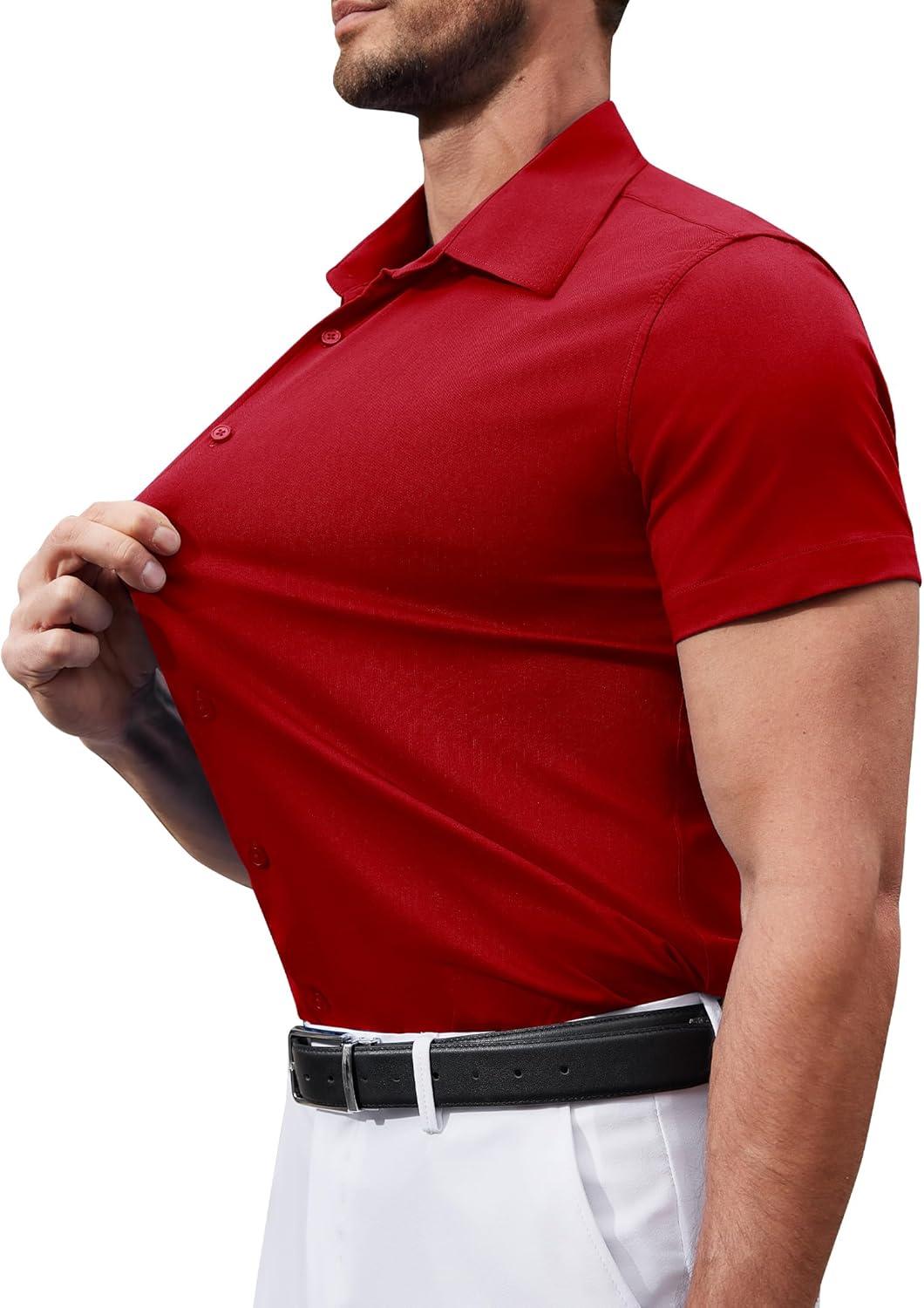 imageAlimens amp Gentle Mens Short Sleeve Dress Shirts Stretch Regular Fit Shirt Casual Button Down Business ShirtsRed