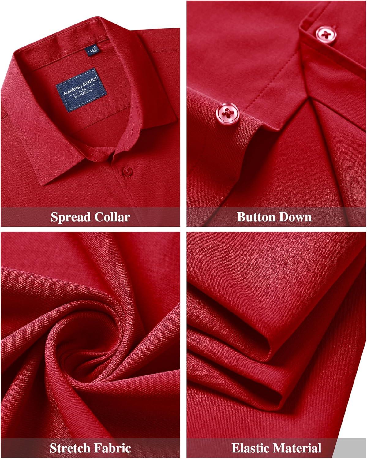 imageAlimens amp Gentle Mens Short Sleeve Dress Shirts Stretch Regular Fit Shirt Casual Button Down Business ShirtsRed