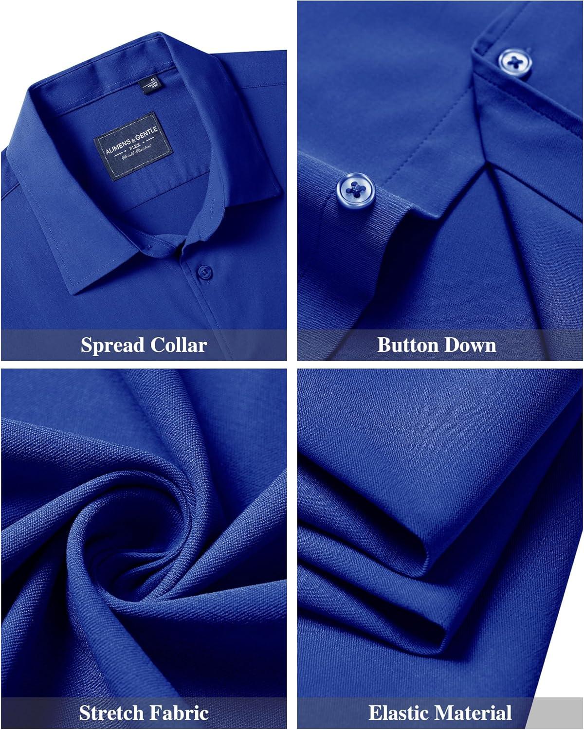 imageAlimens amp Gentle Mens Short Sleeve Dress Shirts Stretch Regular Fit Shirt Casual Button Down Business ShirtsRoyal Blue
