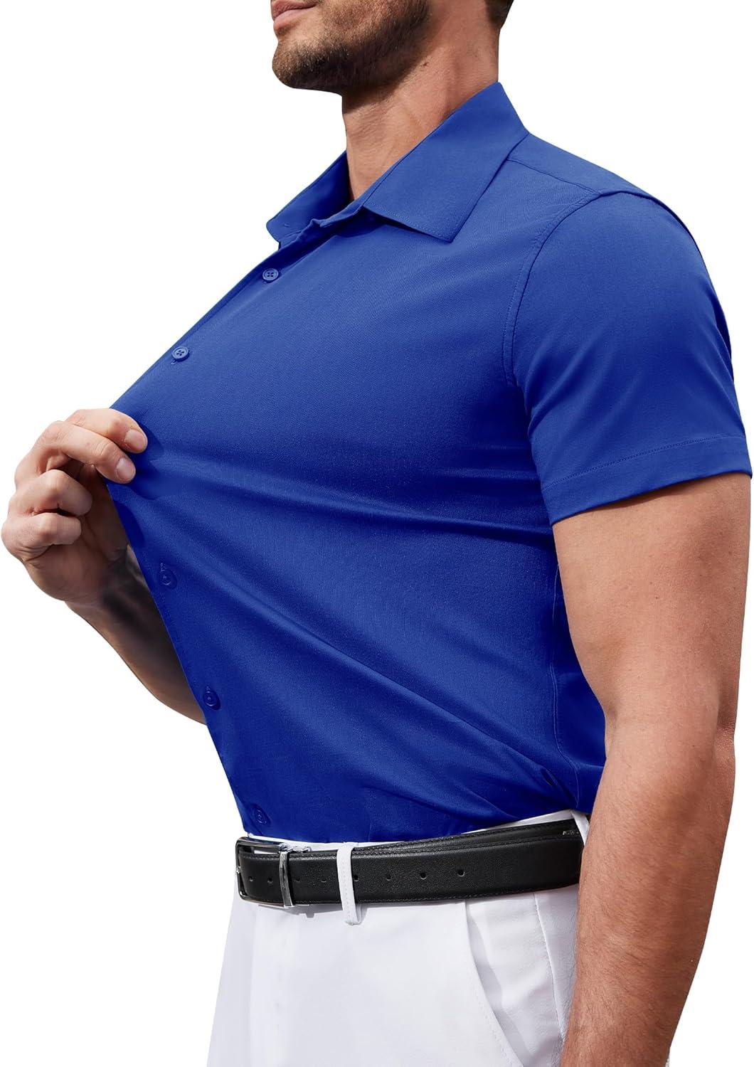 imageAlimens amp Gentle Mens Short Sleeve Dress Shirts Stretch Regular Fit Shirt Casual Button Down Business ShirtsRoyal Blue