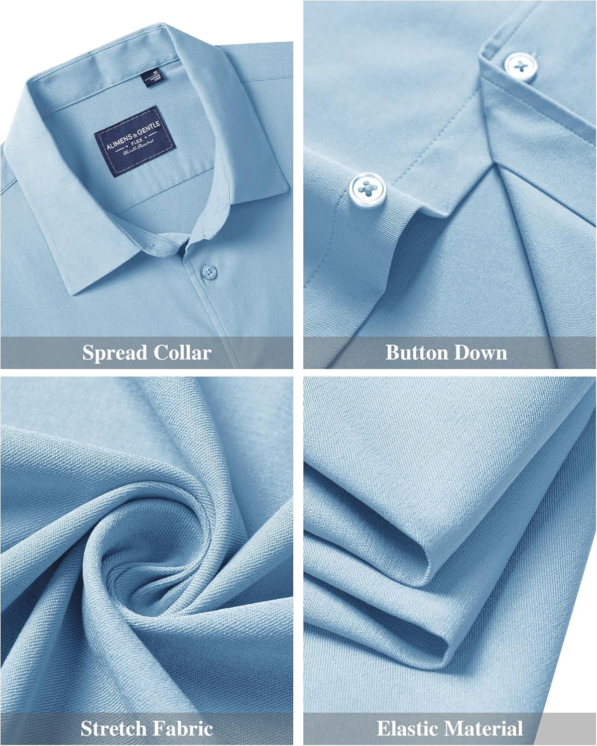 imageAlimens amp Gentle Mens Short Sleeve Dress Shirts Stretch Regular Fit Shirt Casual Button Down Business ShirtsSky Blue
