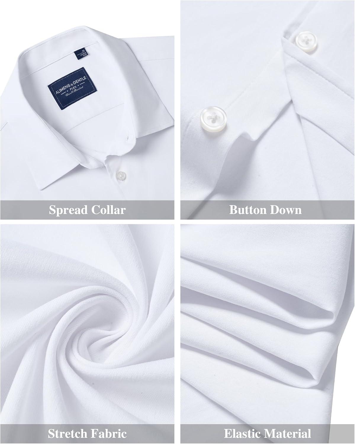 imageAlimens amp Gentle Mens Short Sleeve Dress Shirts Stretch Regular Fit Shirt Casual Button Down Business ShirtsWhite