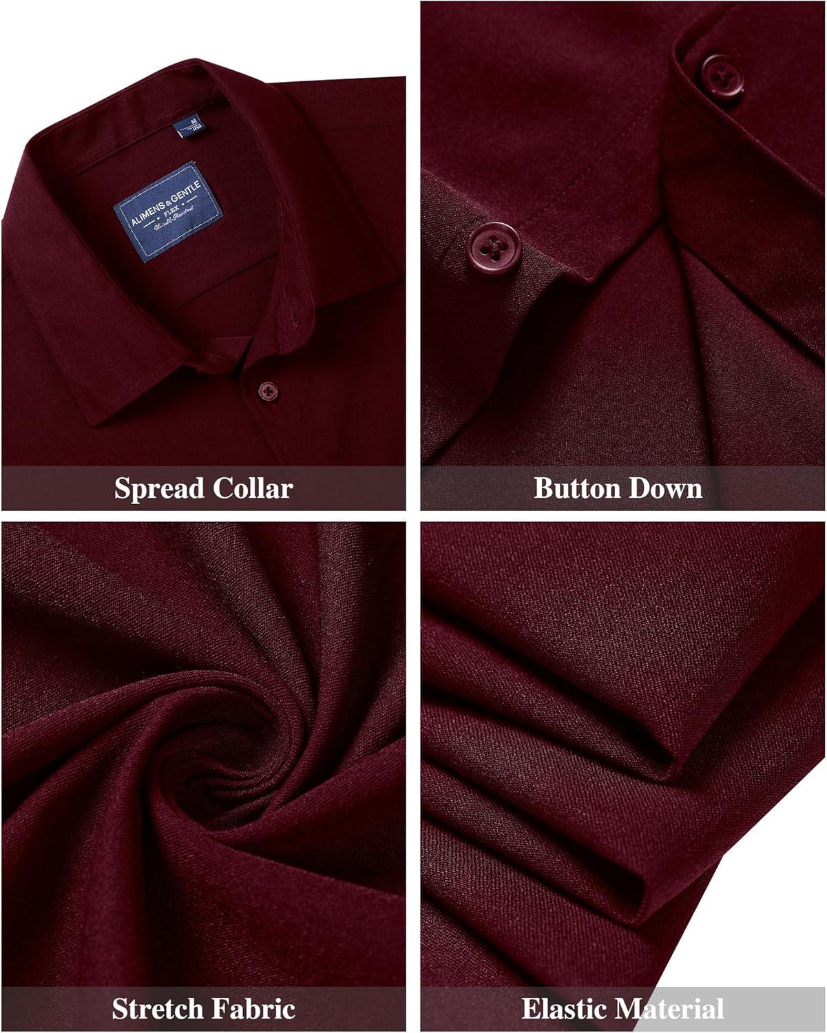 imageAlimens amp Gentle Mens Short Sleeve Dress Shirts Stretch Regular Fit Shirt Casual Button Down Business ShirtsWine Red
