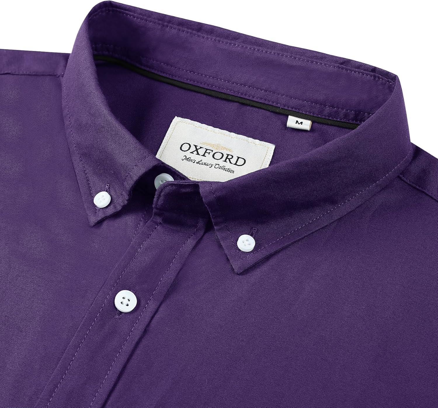 imageAlimens amp Gentle Mens Short Sleeve Oxford Shirt Regular Fit Button Down Collar Shirts with PocketDark Purple