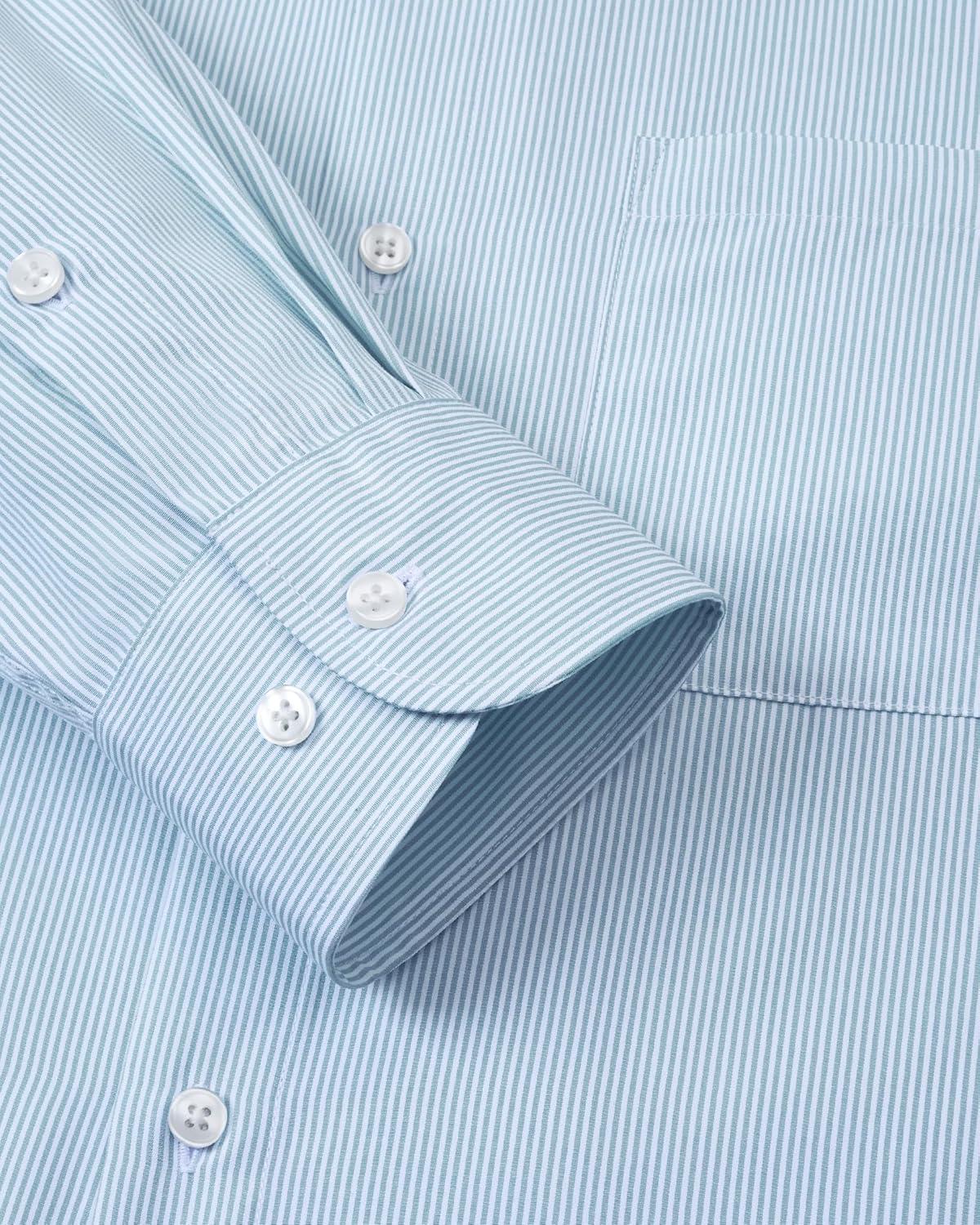 imageAlimens amp Gentle Mens Stripe Dress Shirts Transitional Weather Long Sleeve Casual Button Down Business Shirt Poplin TopLight Blue