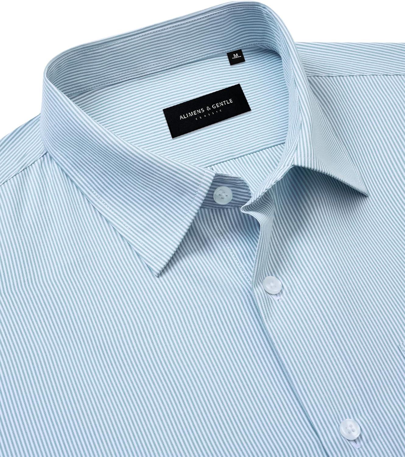 imageAlimens amp Gentle Mens Stripe Dress Shirts Transitional Weather Long Sleeve Casual Button Down Business Shirt Poplin TopLight Blue