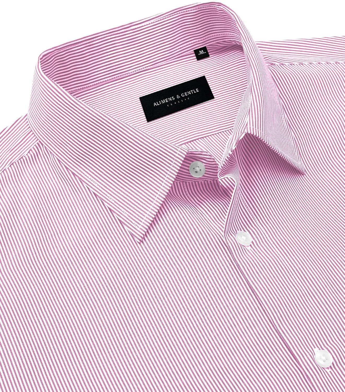 imageAlimens amp Gentle Mens Stripe Dress Shirts Transitional Weather Long Sleeve Casual Button Down Business Shirt Poplin TopPink
