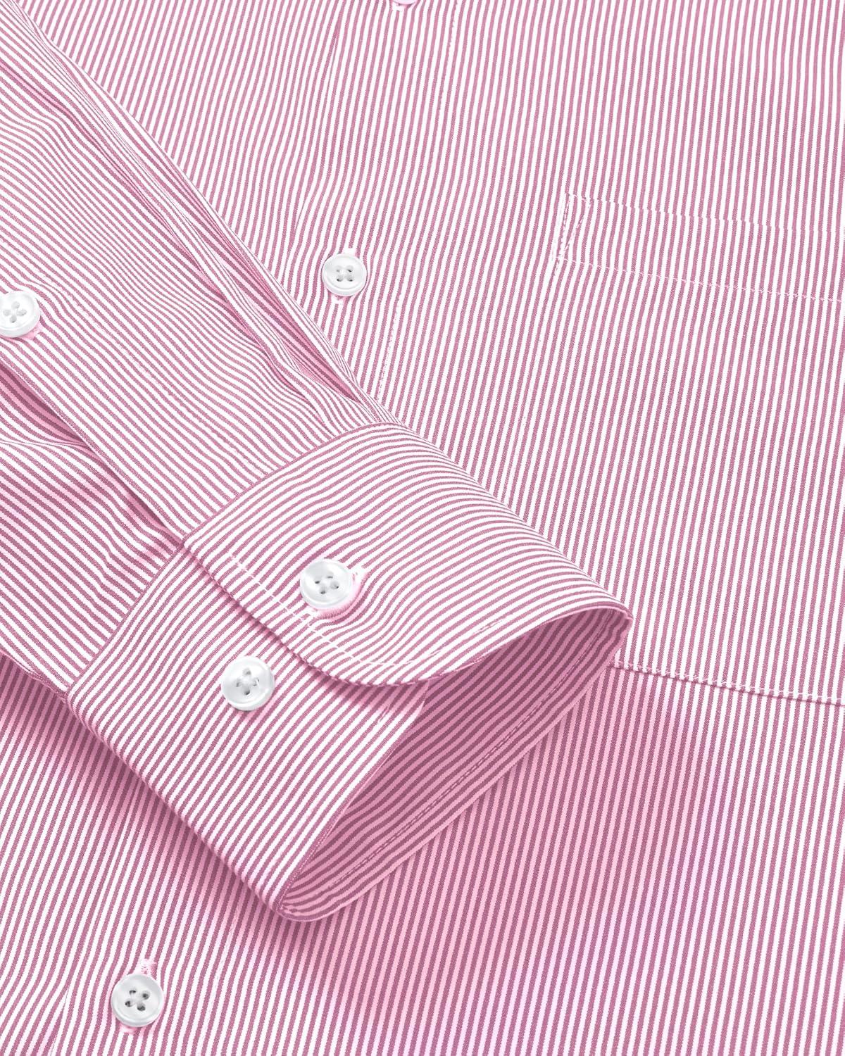 imageAlimens amp Gentle Mens Stripe Dress Shirts Transitional Weather Long Sleeve Casual Button Down Business Shirt Poplin TopPink