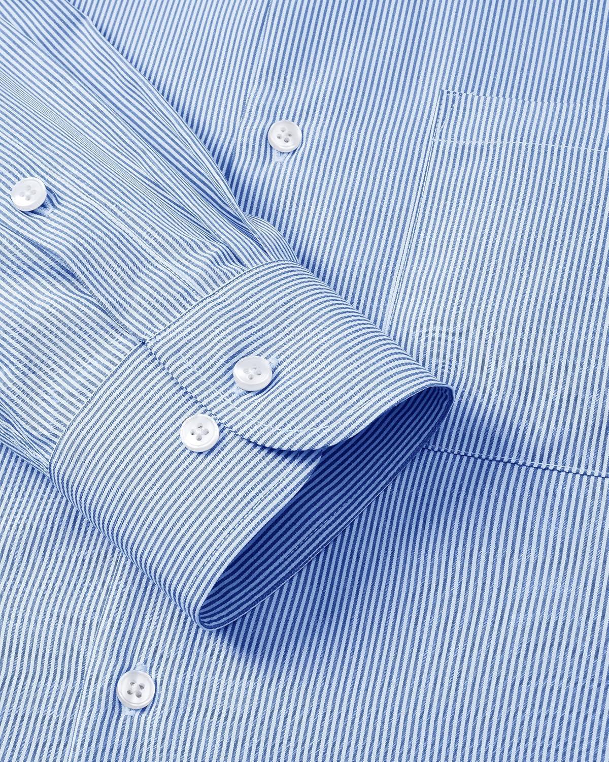 imageAlimens amp Gentle Mens Stripe Dress Shirts Transitional Weather Long Sleeve Casual Button Down Business Shirt Poplin TopSky Blue