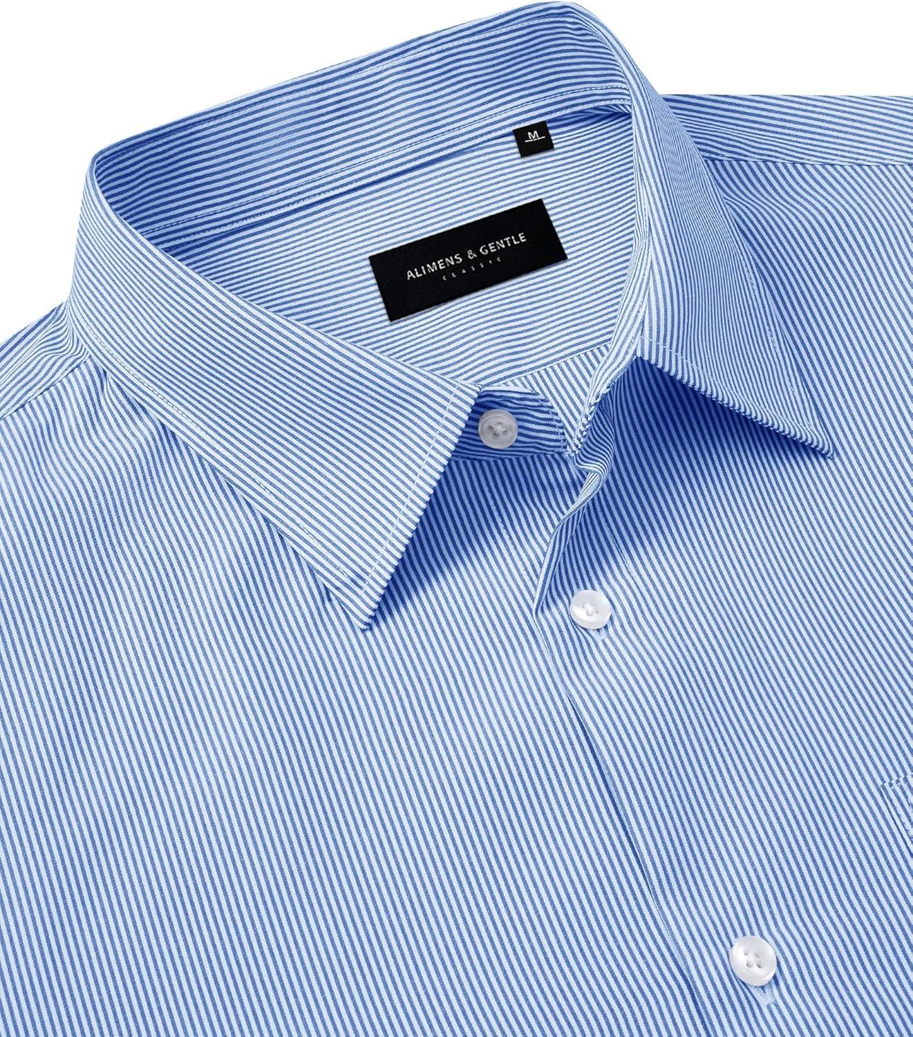 imageAlimens amp Gentle Mens Stripe Dress Shirts Transitional Weather Long Sleeve Casual Button Down Business Shirt Poplin TopSky Blue