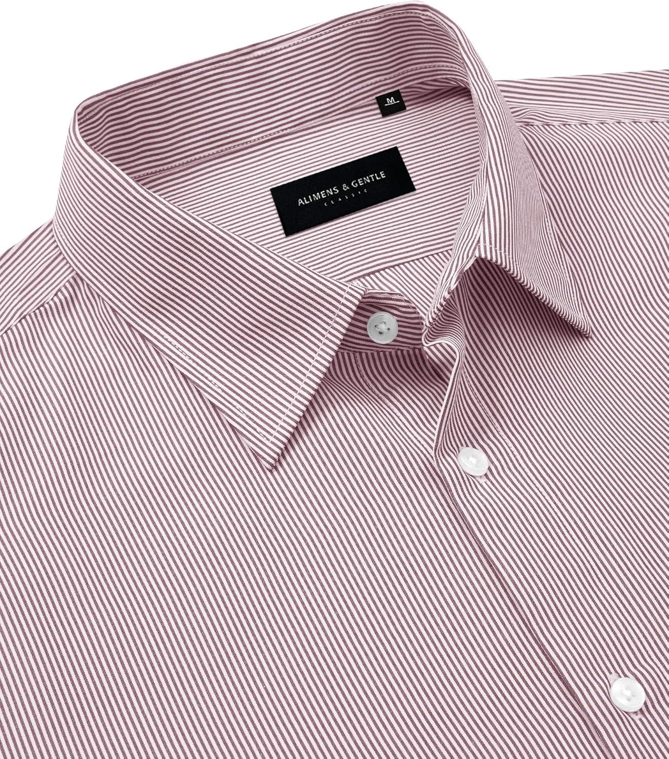 imageAlimens amp Gentle Mens Stripe Dress Shirts Transitional Weather Long Sleeve Casual Button Down Business Shirt Poplin TopWine Red
