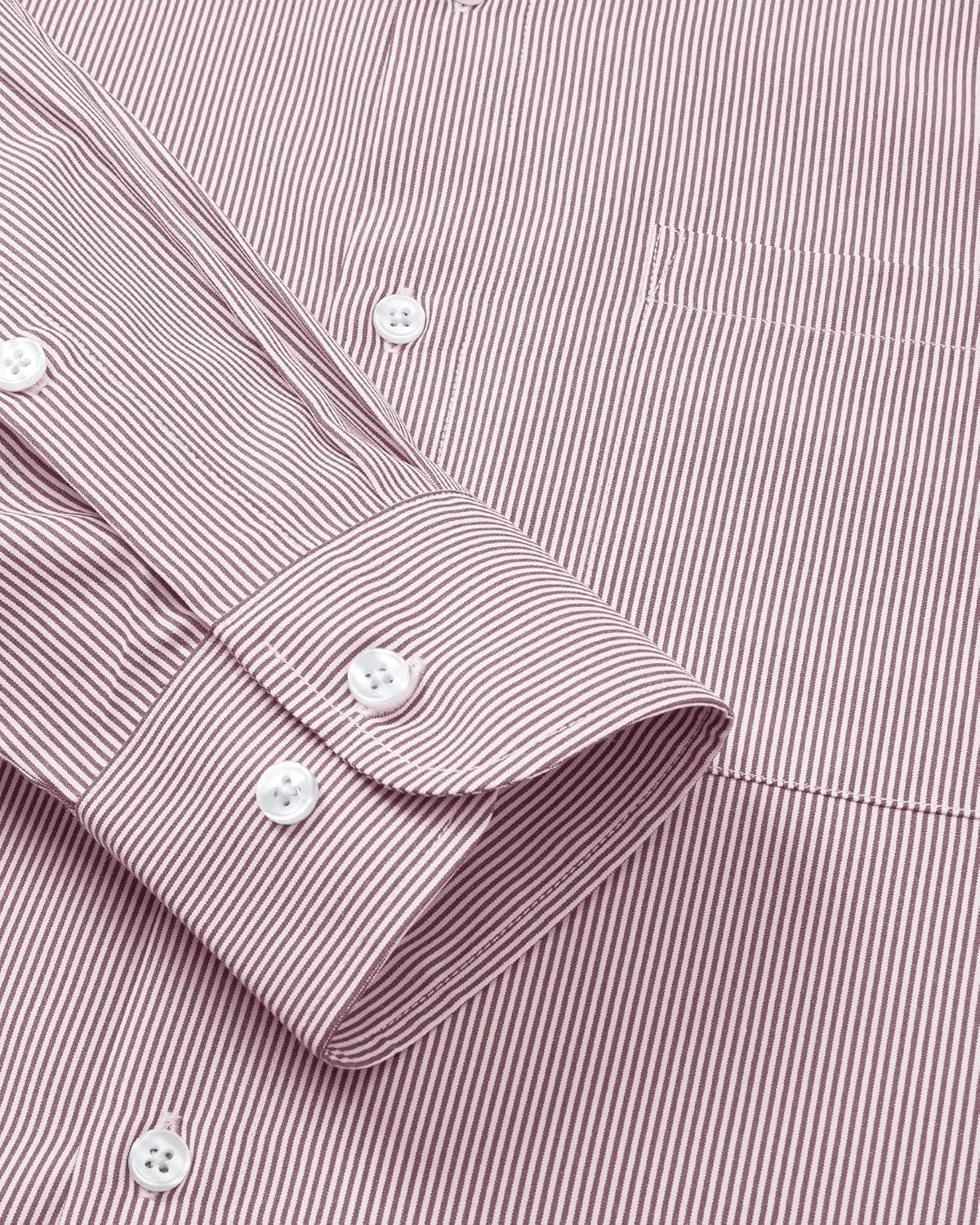 imageAlimens amp Gentle Mens Stripe Dress Shirts Transitional Weather Long Sleeve Casual Button Down Business Shirt Poplin TopWine Red