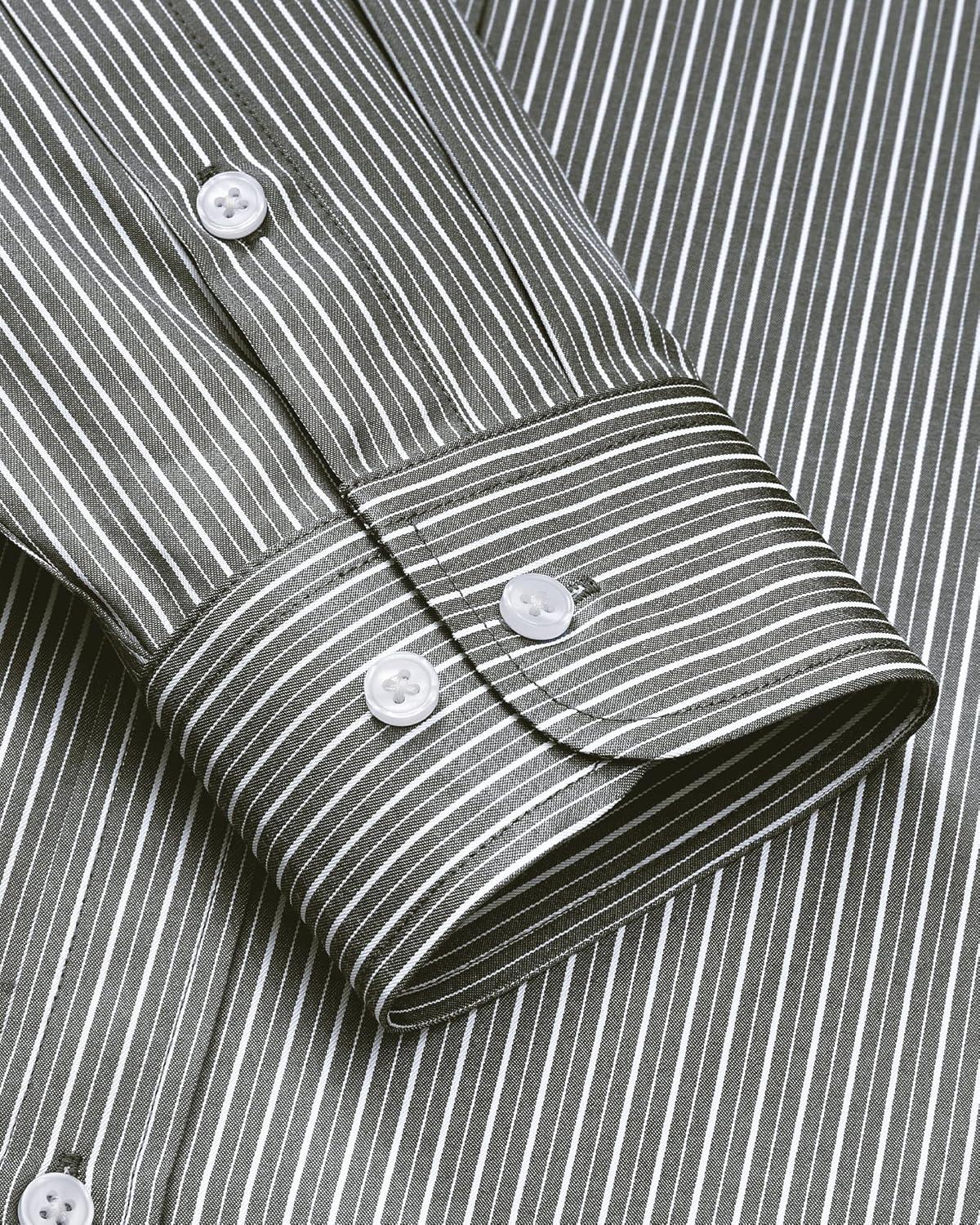 imageAlimens amp Gentle Mens Striped Dress Shirt Button Down Regular Fit Shirts Casual Business Transitional WeatherBlack White Stripe