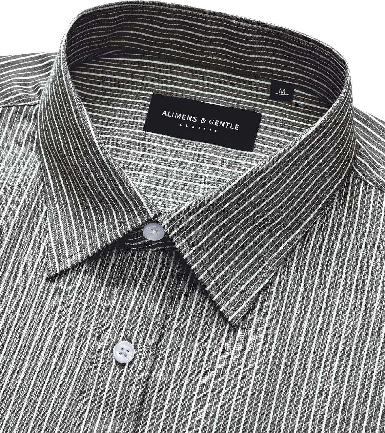 imageAlimens amp Gentle Mens Striped Dress Shirt Button Down Regular Fit Shirts Casual Business Transitional WeatherBlack White Stripe