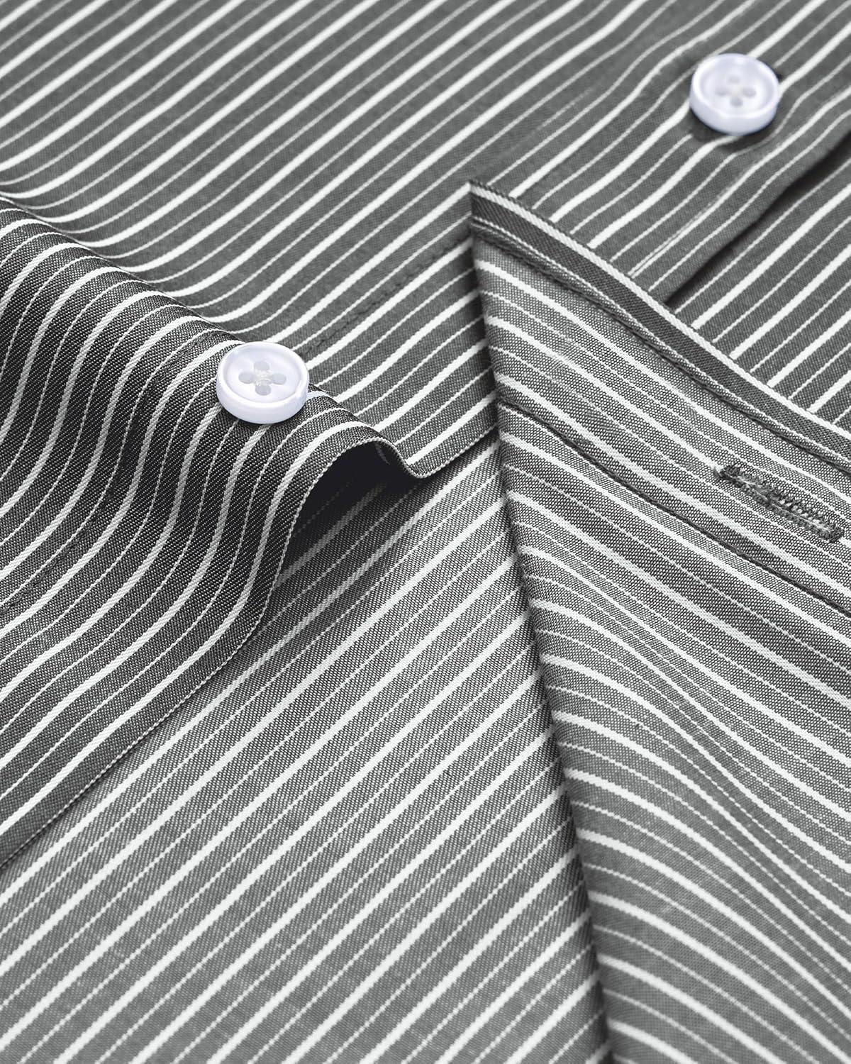 imageAlimens amp Gentle Mens Striped Dress Shirt Button Down Regular Fit Shirts Casual Business Transitional WeatherBlack White Stripe