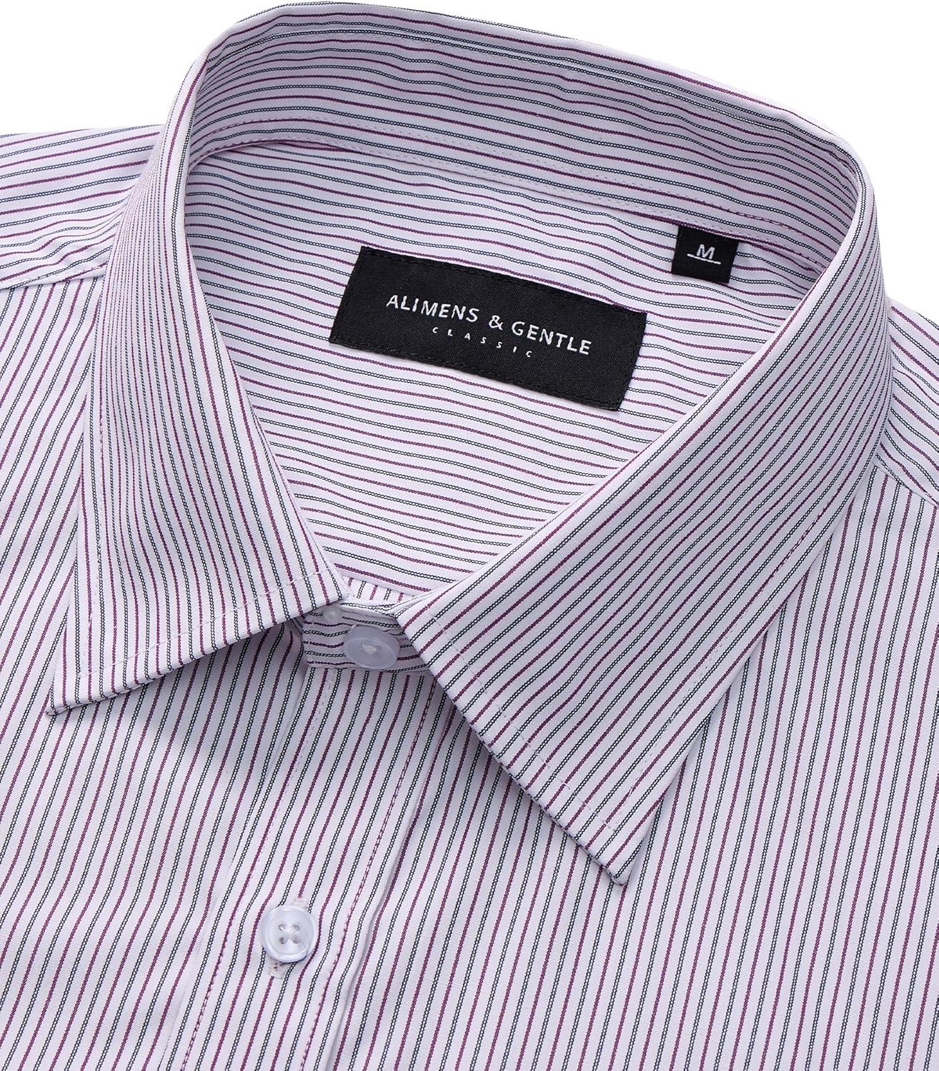 imageAlimens amp Gentle Mens Striped Dress Shirt Button Down Regular Fit Shirts Casual Business Transitional WeatherBlue Burgundy Stripe