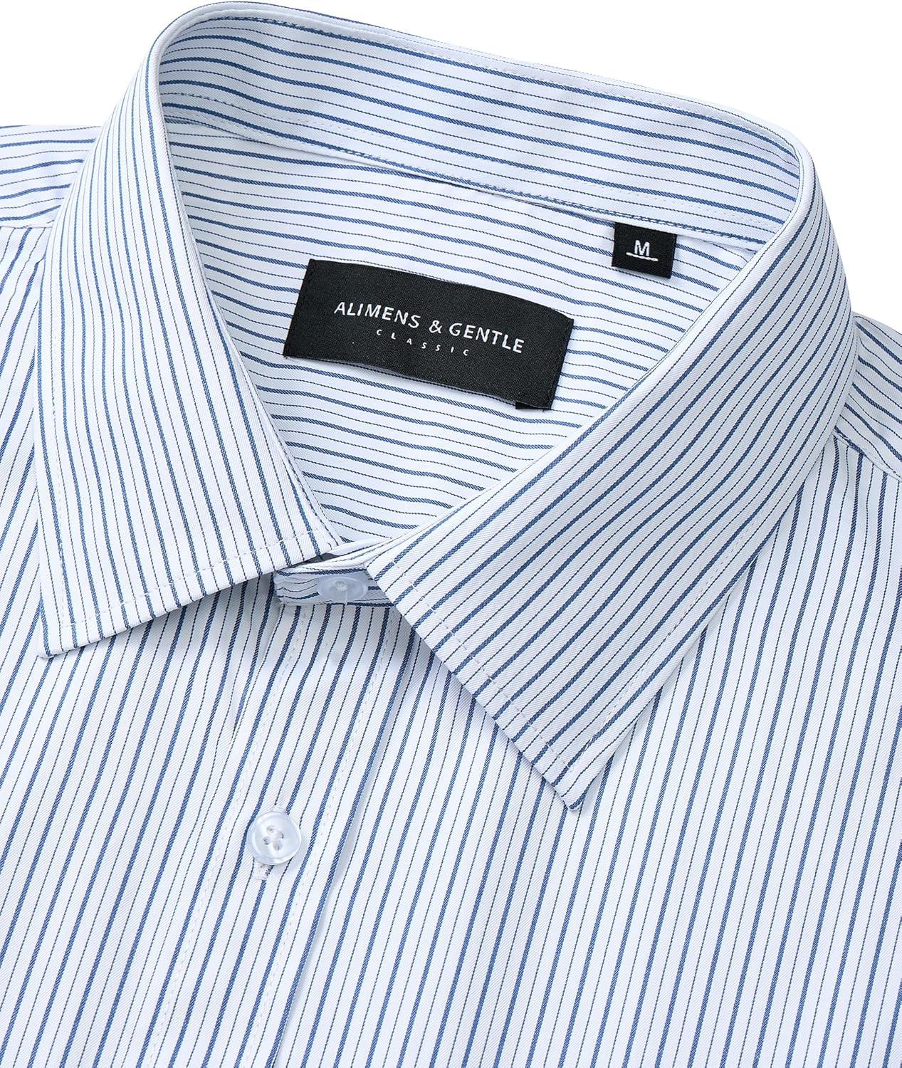 imageAlimens amp Gentle Mens Striped Dress Shirt Button Down Regular Fit Shirts Casual Business Transitional WeatherDark Blue Stripe