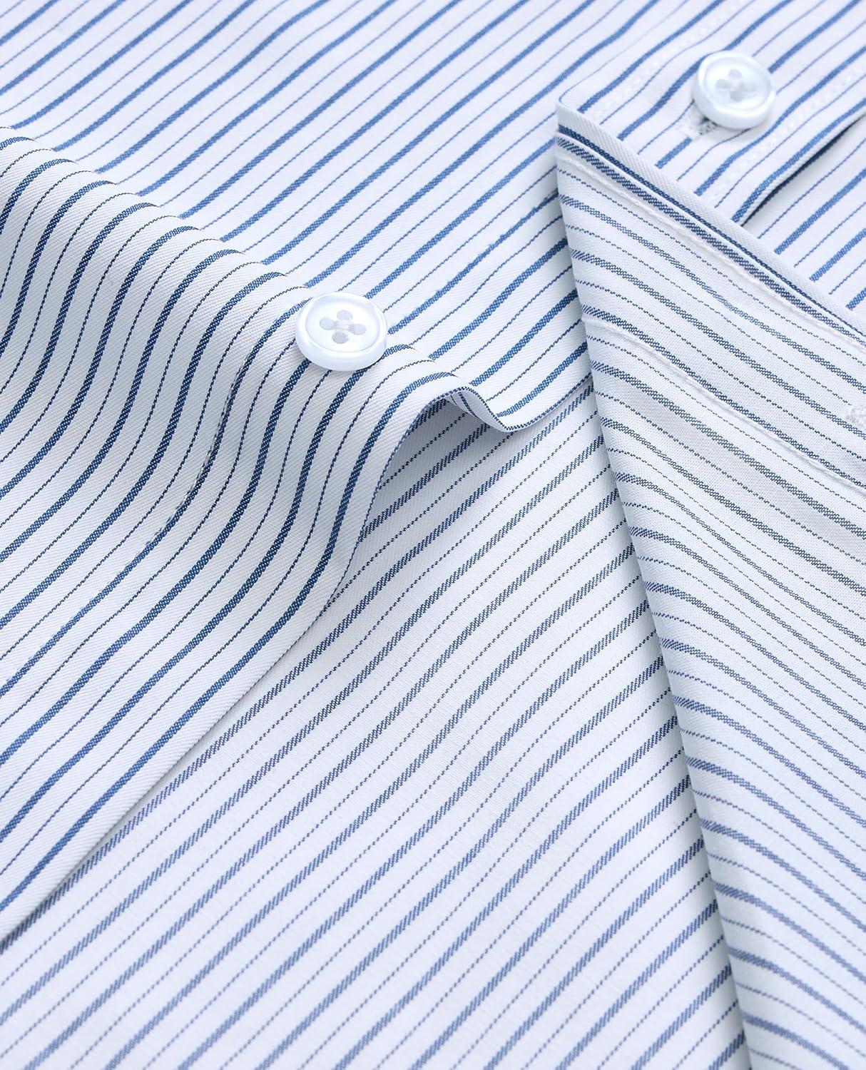 imageAlimens amp Gentle Mens Striped Dress Shirt Button Down Regular Fit Shirts Casual Business Transitional WeatherDark Blue Stripe