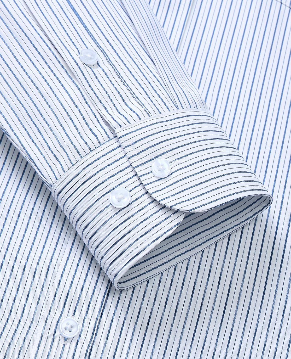 imageAlimens amp Gentle Mens Striped Dress Shirt Button Down Regular Fit Shirts Casual Business Transitional WeatherDark Blue Stripe