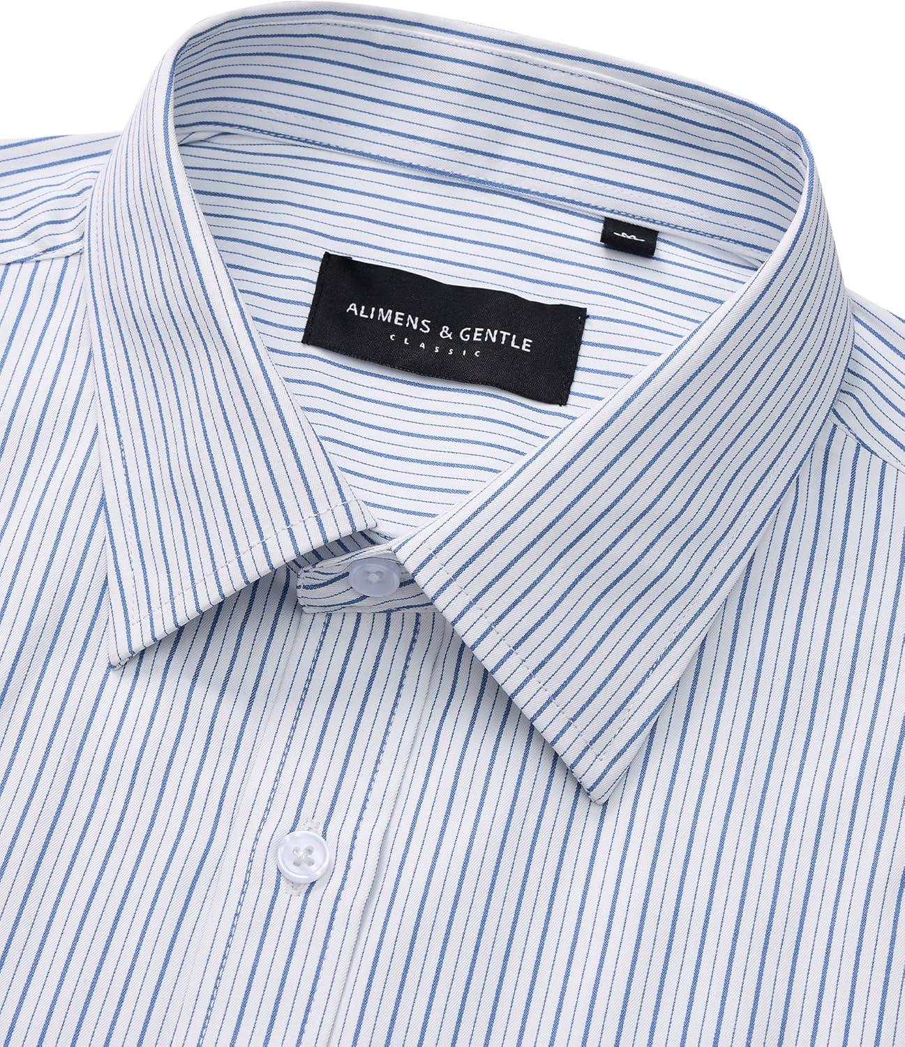 imageAlimens amp Gentle Mens Striped Dress Shirt Button Down Regular Fit Shirts Casual Business Transitional WeatherGray Blue Stripe