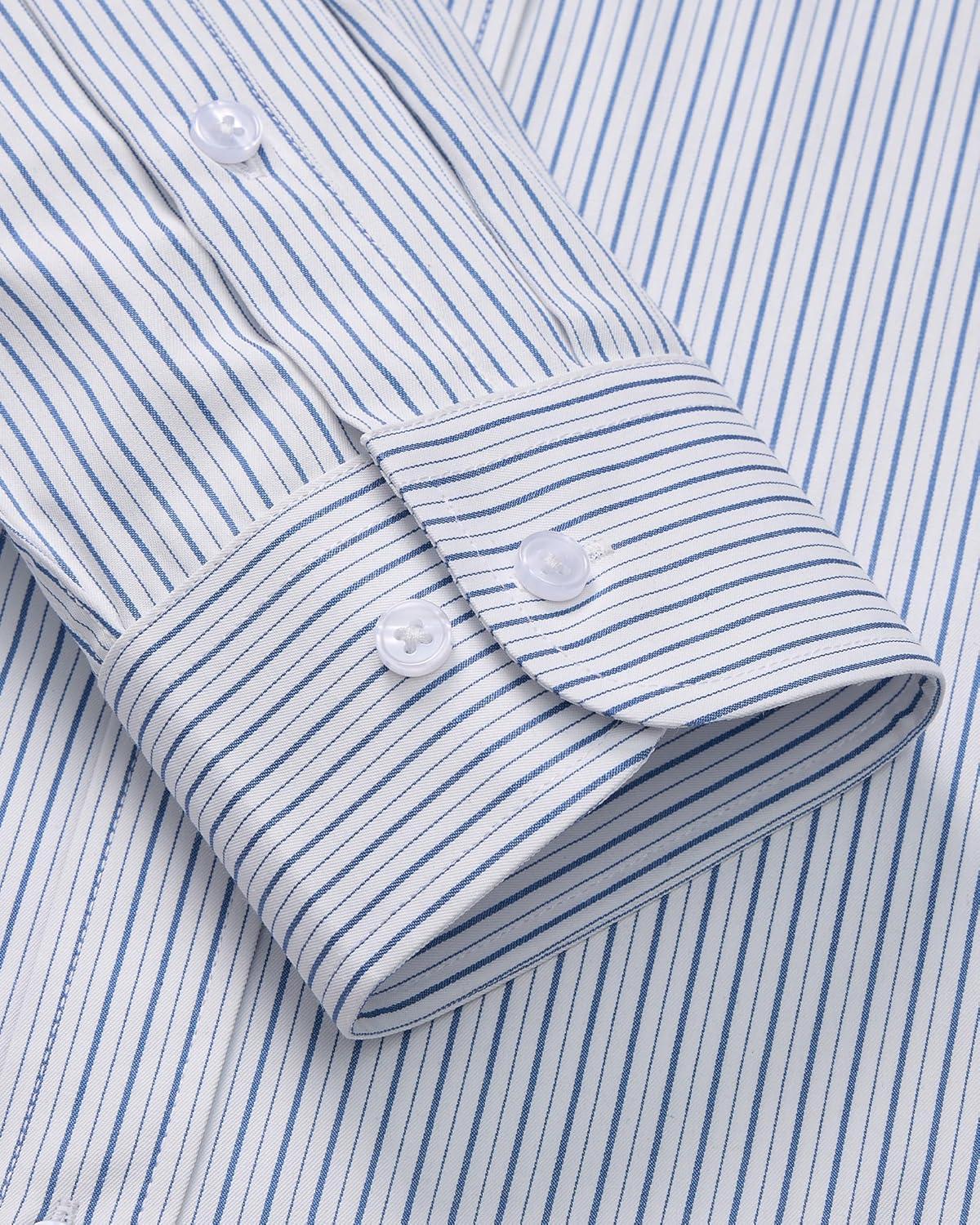 imageAlimens amp Gentle Mens Striped Dress Shirt Button Down Regular Fit Shirts Casual Business Transitional WeatherGray Blue Stripe