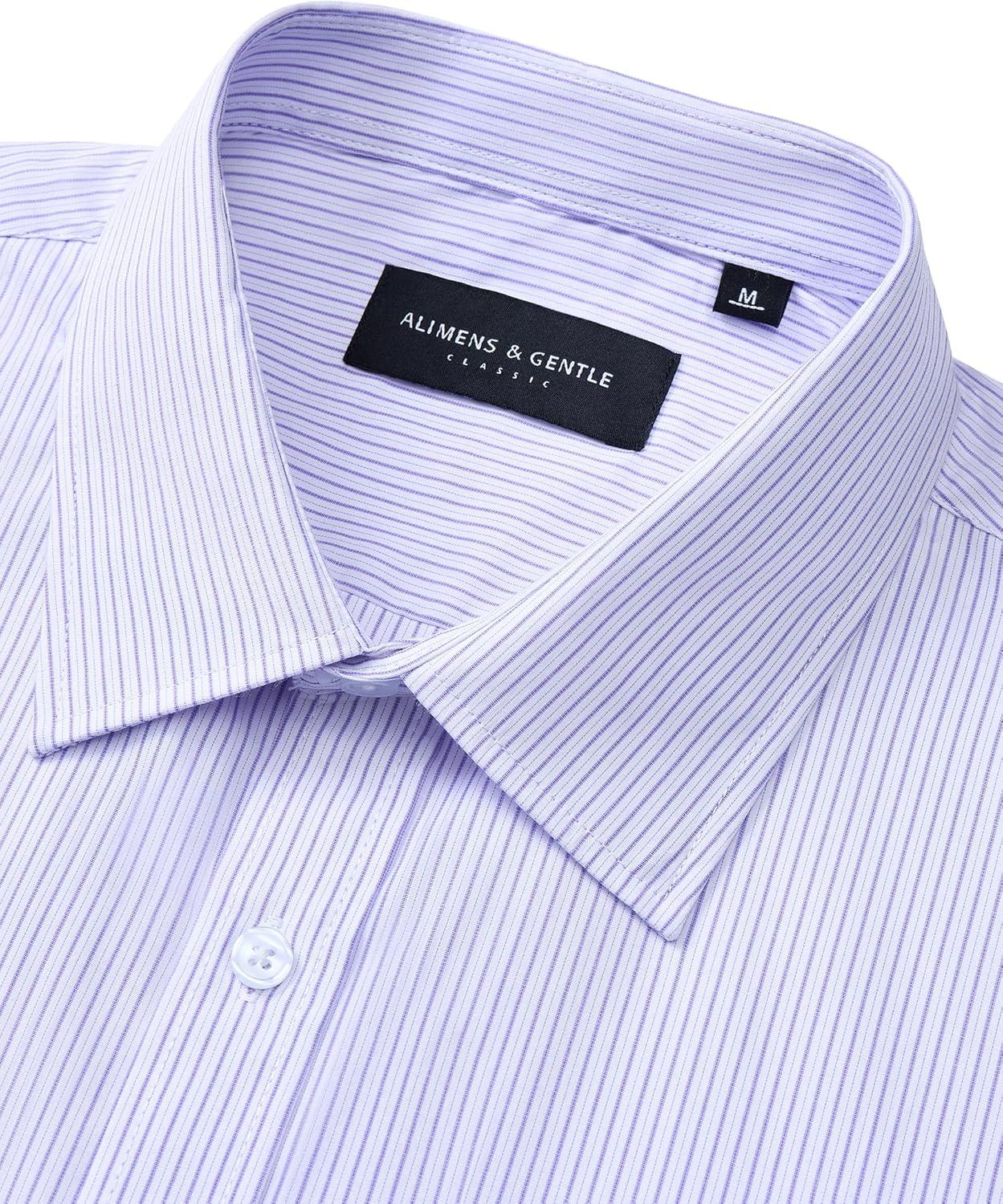 imageAlimens amp Gentle Mens Striped Dress Shirt Button Down Regular Fit Shirts Casual Business Transitional WeatherLight Blue Stripe