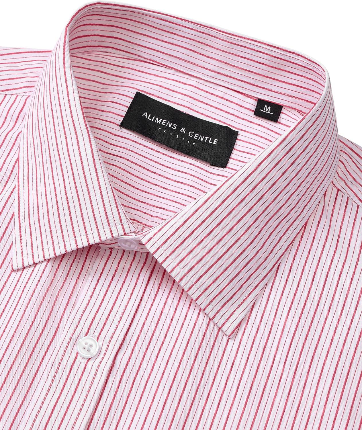 imageAlimens amp Gentle Mens Striped Dress Shirt Button Down Regular Fit Shirts Casual Business Transitional WeatherRed Stripe