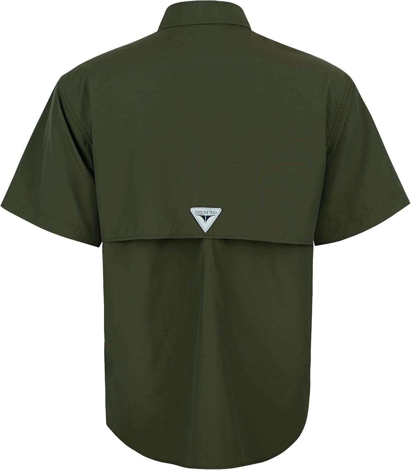 imageAlimens amp Gentle Short Sleeve Fishing Shirt Wicking Fabric Sun Protection Casual Button Down ShirtsArmy Green
