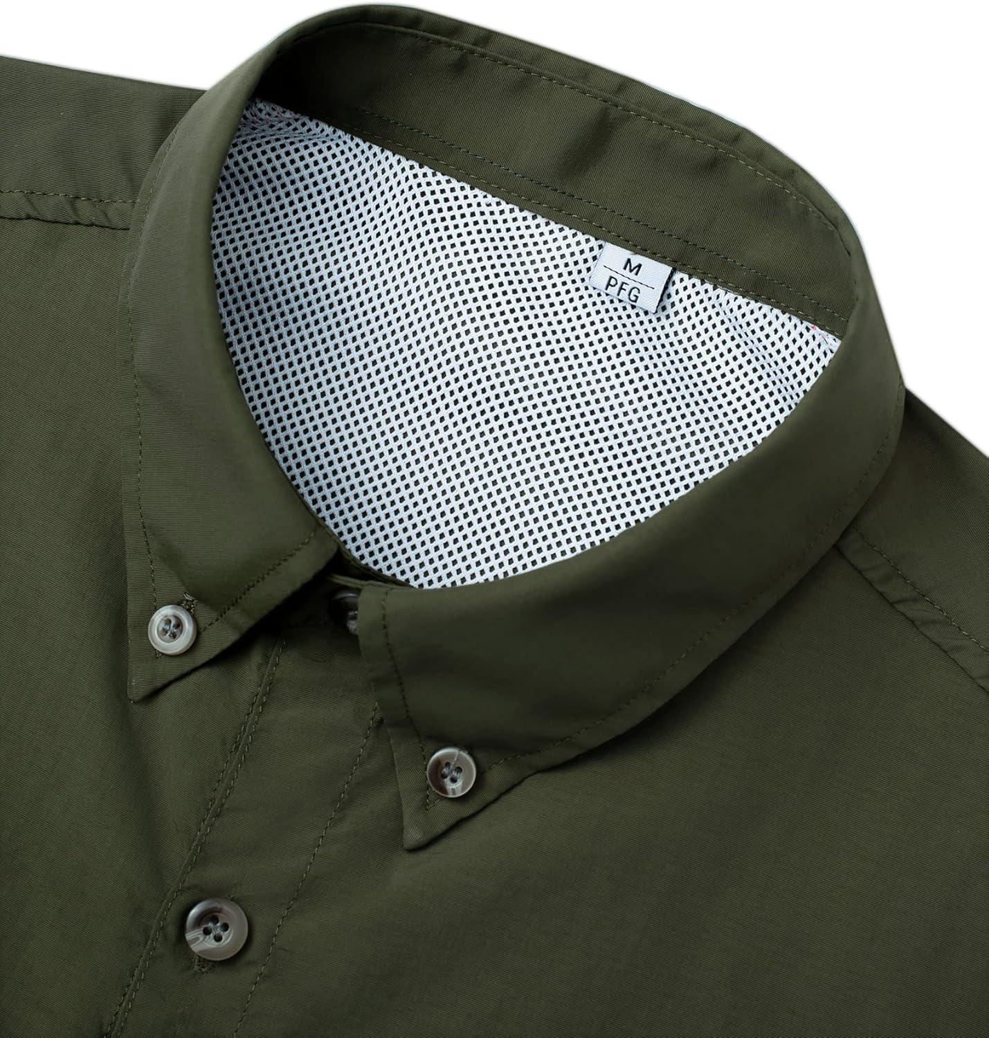 imageAlimens amp Gentle Short Sleeve Fishing Shirt Wicking Fabric Sun Protection Casual Button Down ShirtsArmy Green