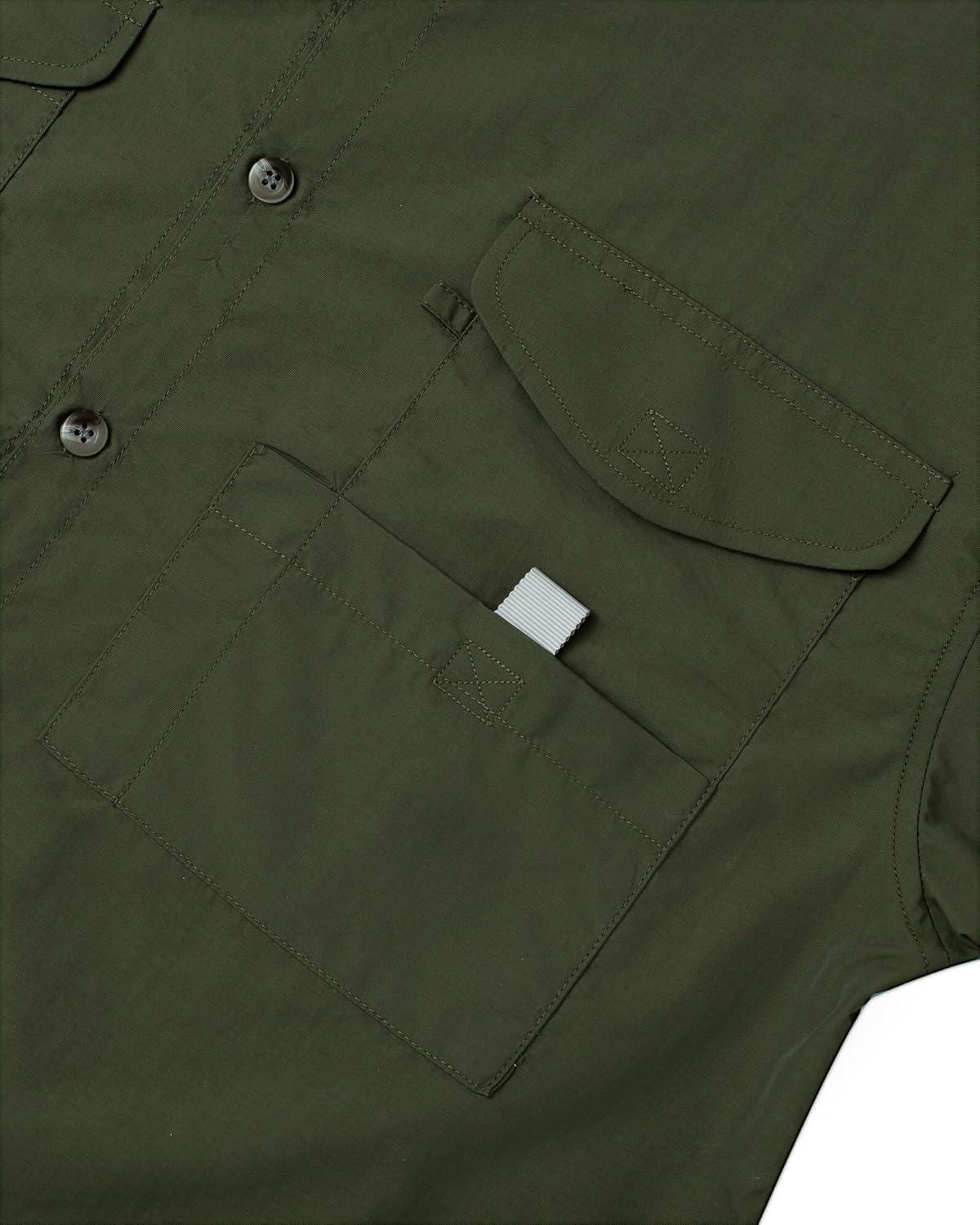 imageAlimens amp Gentle Short Sleeve Fishing Shirt Wicking Fabric Sun Protection Casual Button Down ShirtsArmy Green