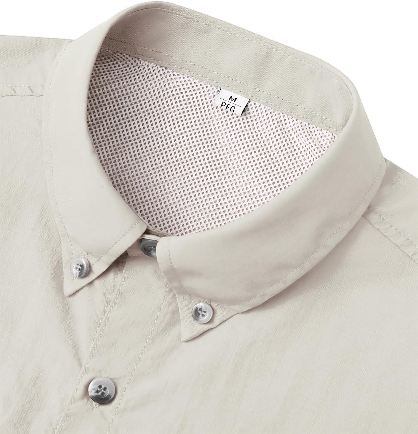 imageAlimens amp Gentle Short Sleeve Fishing Shirt Wicking Fabric Sun Protection Casual Button Down ShirtsBeige